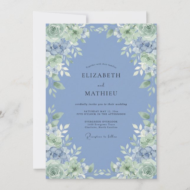 Periwinkle Foliage Peony Wedding Invitation (Front)