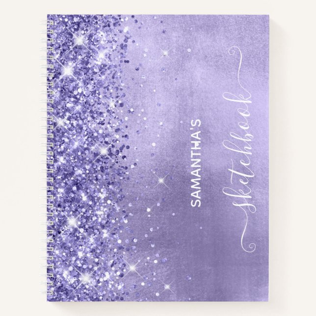 Periwinkle Glitter Lavender Blue Girly Sketchbook Notebook (Front)