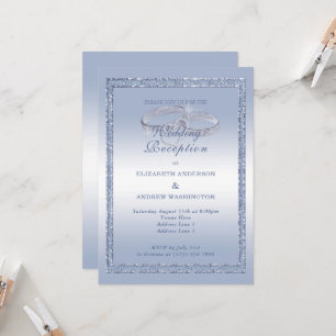 Periwinkle Glitter, Silver Ring Wedding Reception Invitation