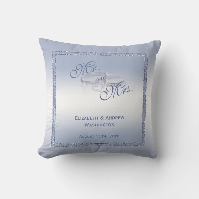 Periwinkle Glitter & Silver Wedding Rings   Cushion (Front)