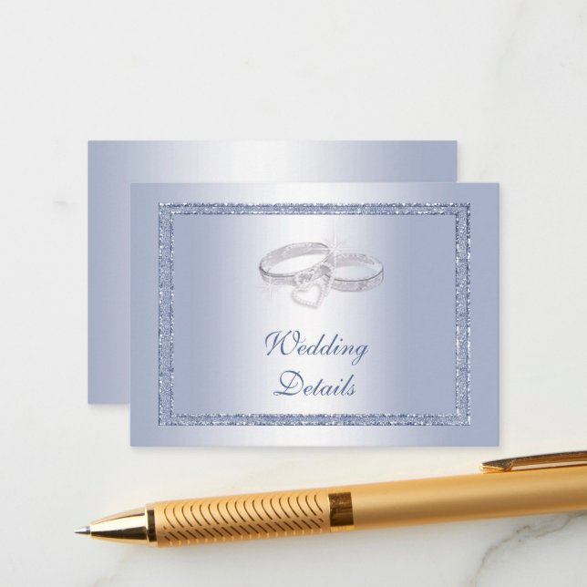 Periwinkle Glitter & Silver Wedding Rings   Enclosure Card (Front/Back In Situ)