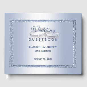 Periwinkle Glitter & Silver Wedding Rings Guest Book