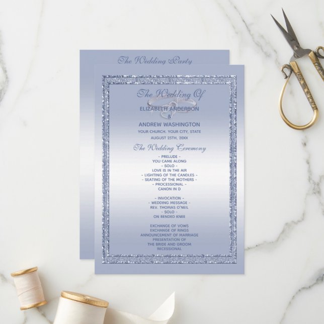 Periwinkle Glitter & Silver Wedding Rings   Program (Front/Back In Situ)