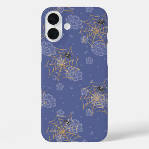 PERIWINKLE & GOLD HALLOWEEN SPIDERS & WEBS iPhone 16 PLUS CASE