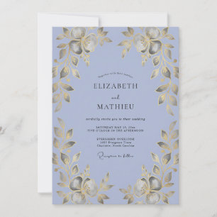 Periwinkle Gold Leaf Wedding Invitation