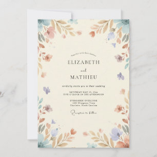 Periwinkle Gold Leafy Wedding Invitation