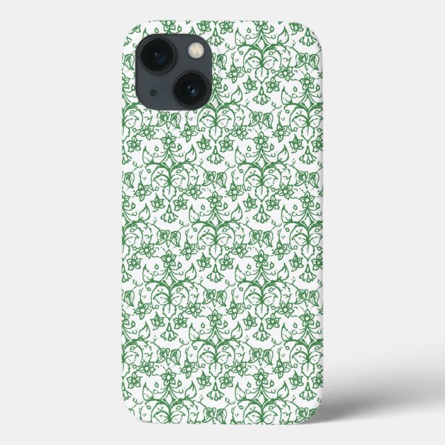 Periwinkle Green White Decorative Chic Floral Case-Mate iPhone Case (Back)