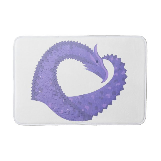 Periwinkle heart dragon on white bath mat (Front)