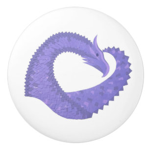 Periwinkle heart dragon on white ceramic knob