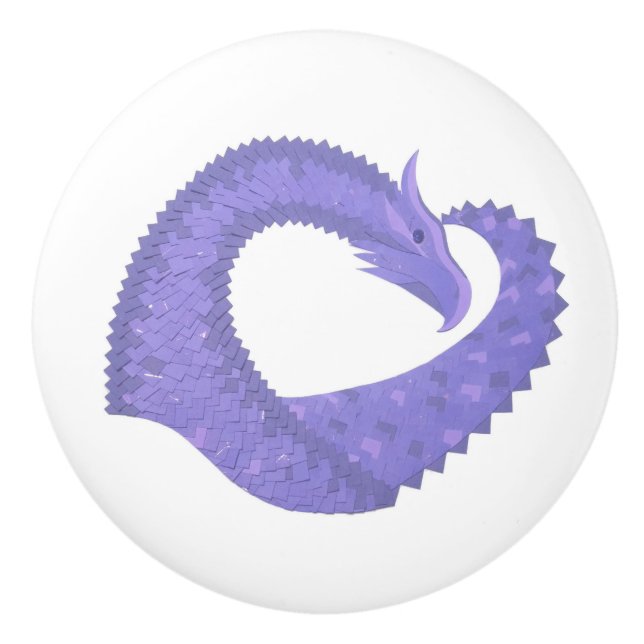 Periwinkle heart dragon on white ceramic knob (Front)