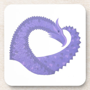 Periwinkle heart dragon on white coaster
