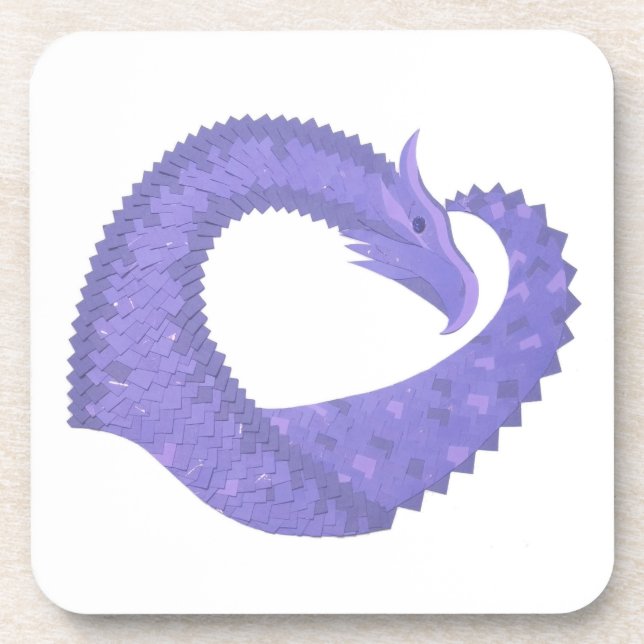 Periwinkle heart dragon on white coaster (Front)