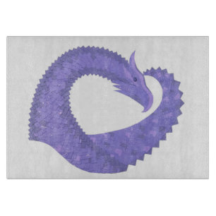 Periwinkle heart dragon on white cutting board