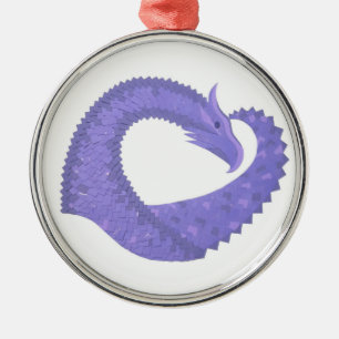 Periwinkle heart dragon on white metal tree decoration