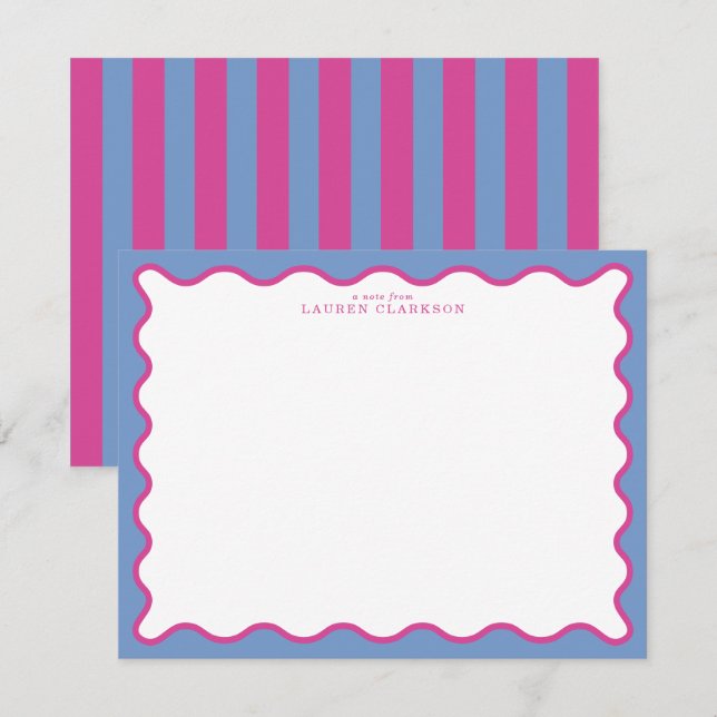 periwinkle & Hot Pink Wavy Border Note Card (Front/Back)