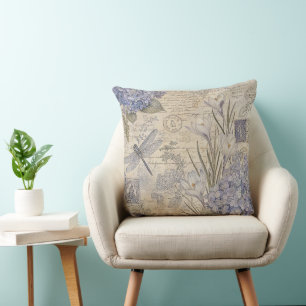 Periwinkle Hydrangea and Shabby Chic Dragonfly Cushion