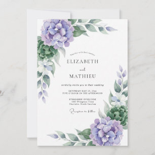 Periwinkle Hydrangea Blossom Wedding Invitation