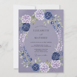 Periwinkle Hydrangea Wreath Wedding Invitation