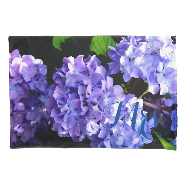 Periwinkle hydrangeas purple blue flower floral pillowcase (Front)
