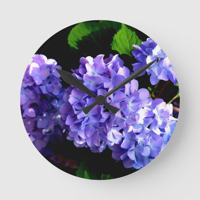Periwinkle hydrangeas purple blue flower floral round clock (Front)