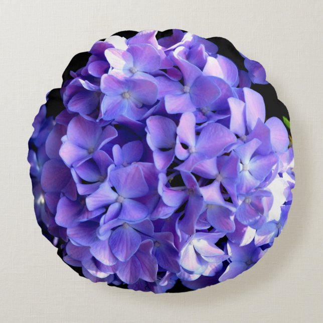 Periwinkle hydrangeas purple blue flower floral round cushion (Front)