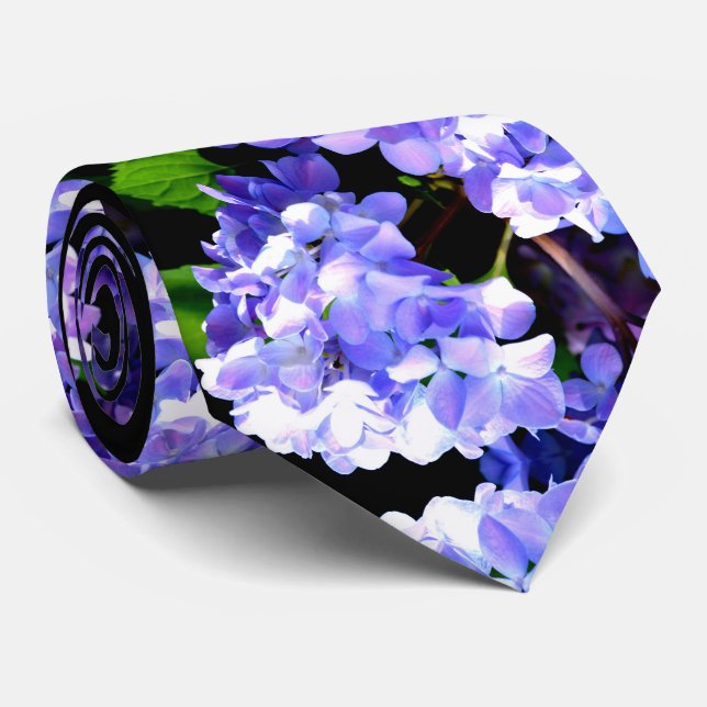 Periwinkle hydrangeas purple blue flower floral tie (Rolled)