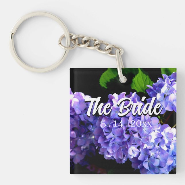 Periwinkle hydrangeas purple blue flowers Bride Key Ring (Front)