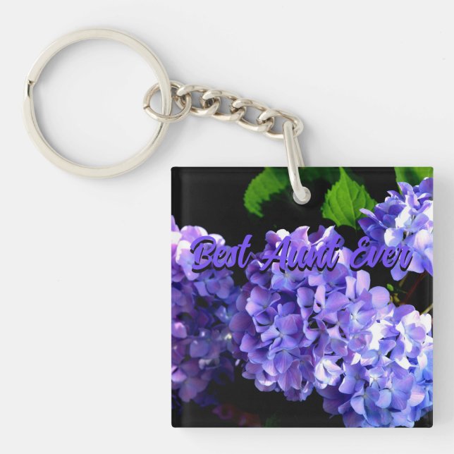 Periwinkle hydrangeas purple blue flowers for Aunt Key Ring (Front)