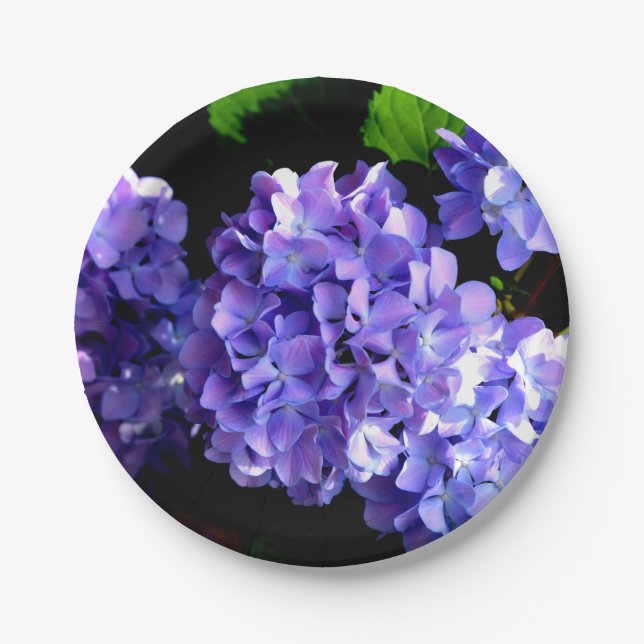 Periwinkle hydrangeas purple flowers blue flowers paper plate (Front)