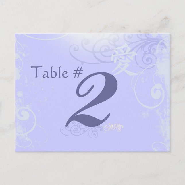 Periwinkle Kanji Love Swirl Wedding Table Number Postcard (Front)