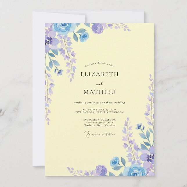 Periwinkle Lavender Wisteria Wedding Invitation (Front)