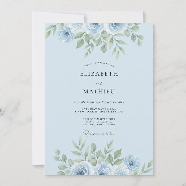 Periwinkle Leafy Spray Wedding Invitation (Front)
