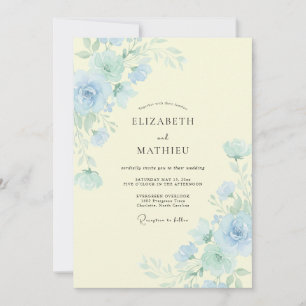 Periwinkle Lemon Peony Wedding Invitation