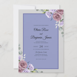 Periwinkle Lilac Bouquet Muted Eucalyptus Wedding Invitation