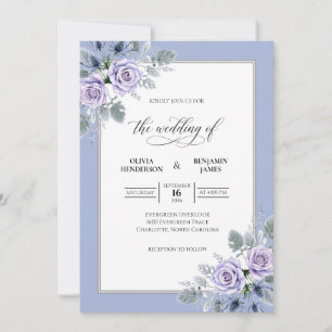 Periwinkle Lilac Bouquet Soft Eucalyptus Wedding Invitation