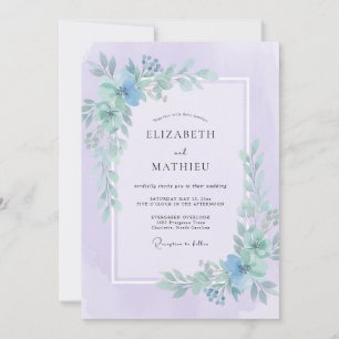 Periwinkle Lilac Leafy Wedding Invitation