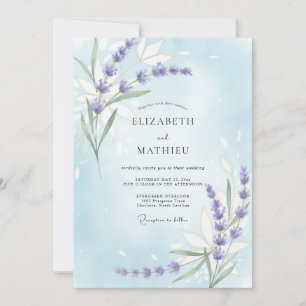 Periwinkle Lilac Sprig Eucalyptus Wedding Invitation