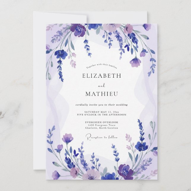 Periwinkle Lilac Sprig Sage Wedding Invitation (Front)