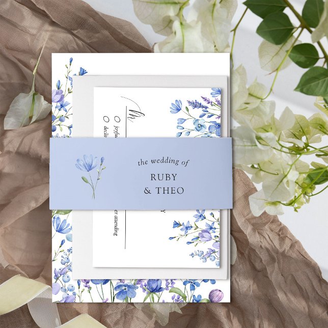 Periwinkle Lilac Wildflower Wedding Invitation Belly Band (Wedding invitation belly band from my Lilac + Periwinkle Wildflower Wedding Collection)