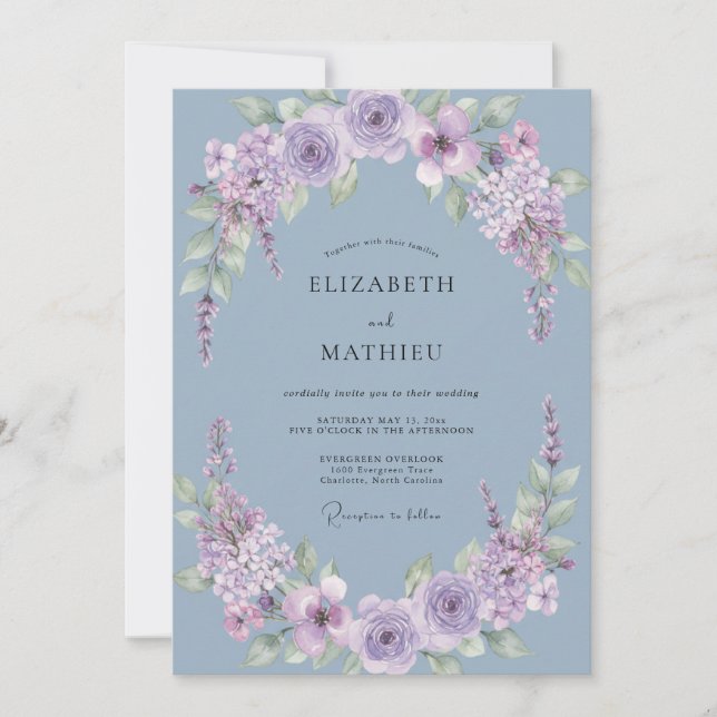 Periwinkle Lush Fine Art Wedding Invitation (Front)