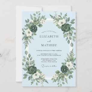 Periwinkle Lush Floral Garland Wedding Invitation