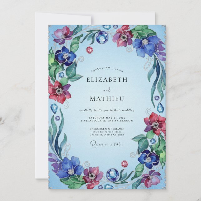 Periwinkle Magenta Wildflower Wedding Invitation (Front)