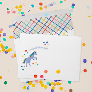 Periwinkle Magical Unicorn with Rainbow Hearts Envelope