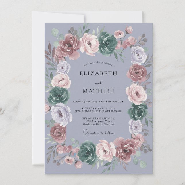 Periwinkle Mauve Peony Wedding Invitation (Front)
