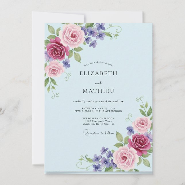 Periwinkle Mauve Petal Wedding Invitation (Front)