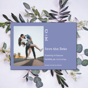Periwinkle Minimalist Monogram Photo Save The Date