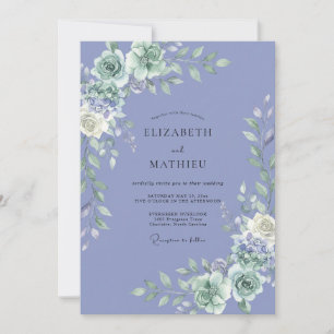 Periwinkle Mint Peony Wedding Invitation