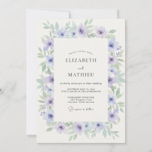 Periwinkle Mint Wreath Wedding Invitation