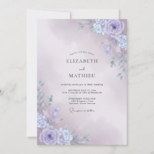 Periwinkle Misted Botanical Wedding Invitation