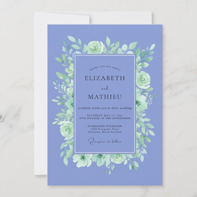 Periwinkle Misty Floral Romance Wedding Invitation (Front)
